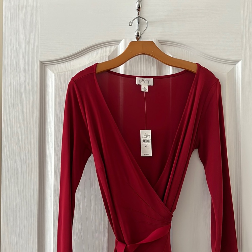 LOFT Women's Size 4 Long Sleeve Wrap Dress Burgundy